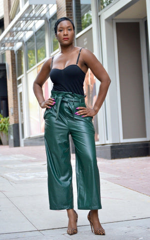 Hunter Green Paperbag Faux Leather Pants