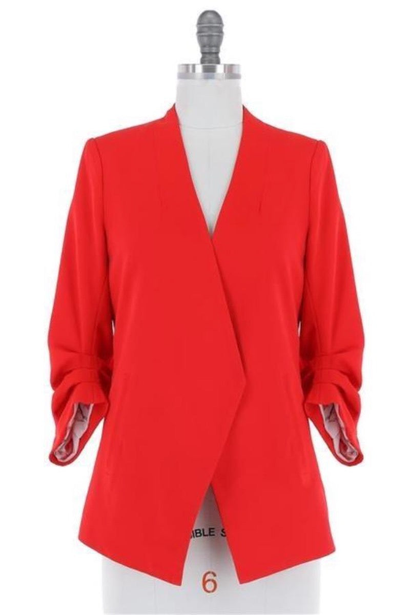 Candy Apple Red Ruched Sleeve Blazer